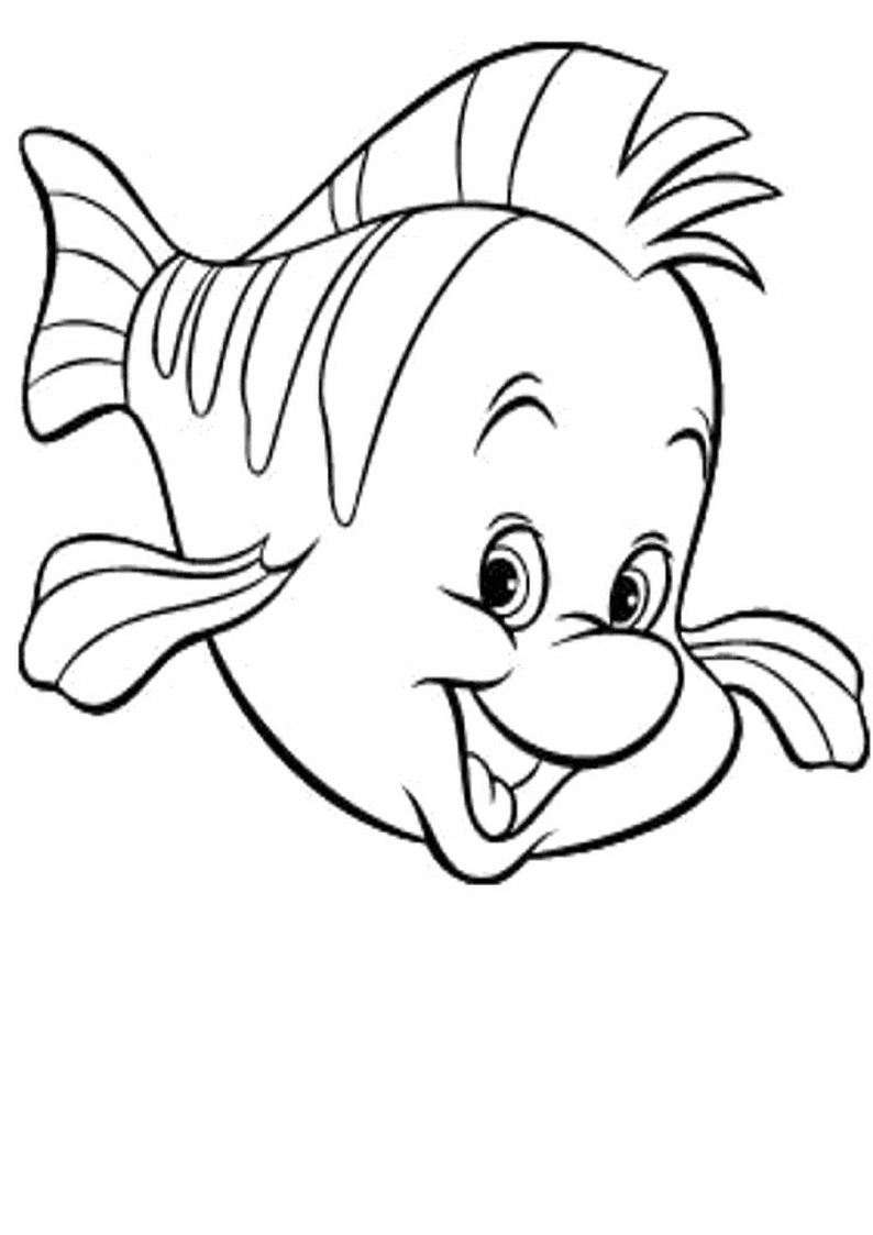 kolorowanka rybka Florek z bajki Mała Syrenka od wytwórni Disney, obrazek do wydruku i pokolorowania kredkami numer 52